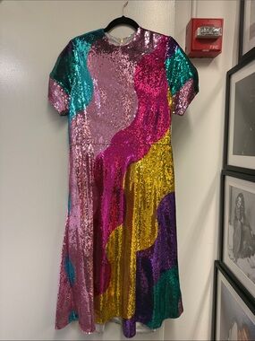 Mira Mikati Pink Sequin Dress with Multicolor Accents